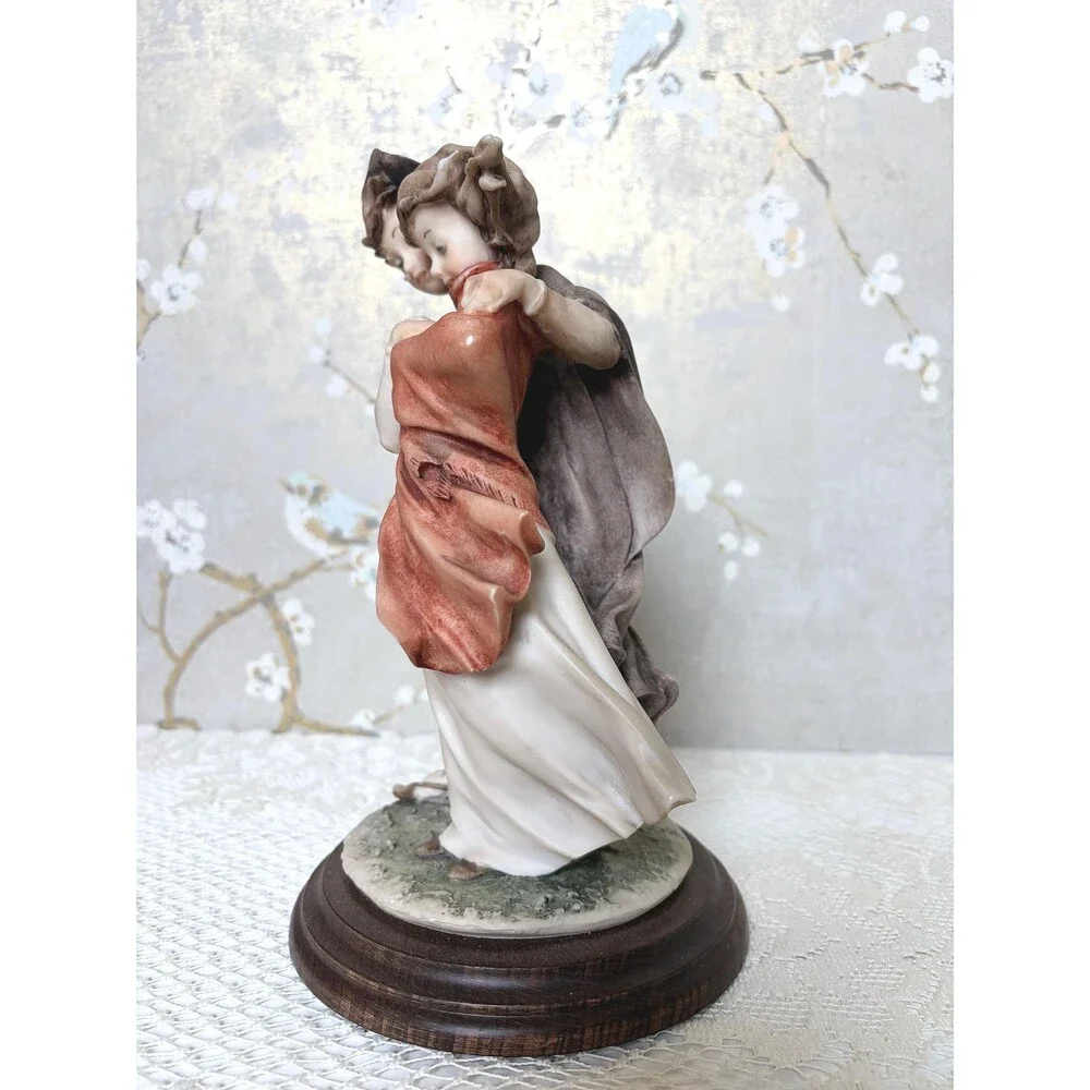 VTG Giuseppe Armani Boy and Girl with Lamb Figurine Statue on Wood Base